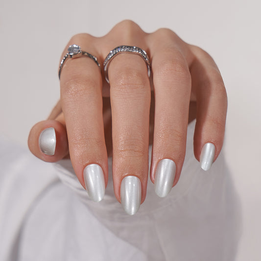 Glam White Oval Long